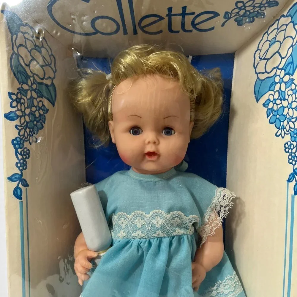 1970's Collette Toy Novelty Co baby doll blue dress NIP rare